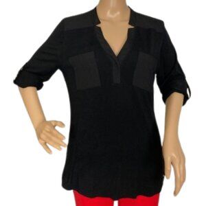 Calvin Klein Adjustable Sleeve V Neck Black Blouse